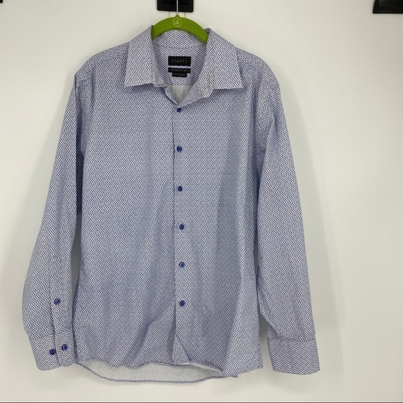 Stantt white blue flower print buttonup shirt Montgomery. Long sleeve collared - Picture 2 of 11